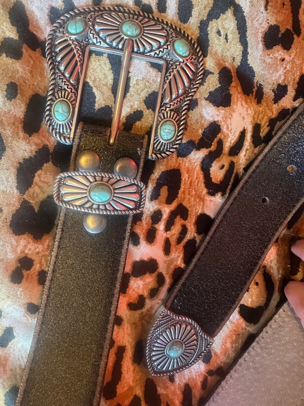 western style belt with turquoise detail buckle